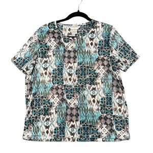 Allison Daley Womens Geometric Patchwork Top Y2K Artsy Short‎ Sleeve 1X